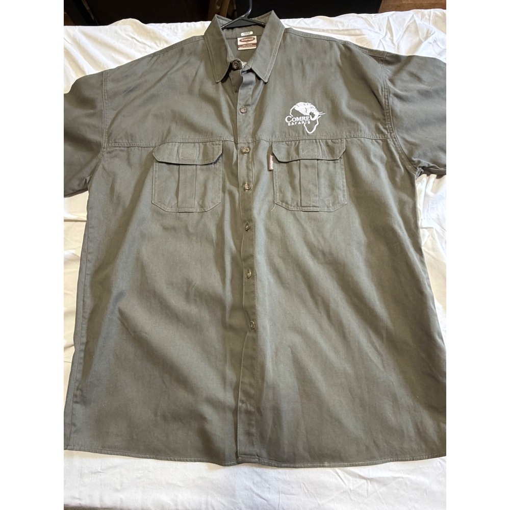 Ruggedwear Mens XL Olive Green Safari Shirt Short Sleeve Cotton Comre Safaris